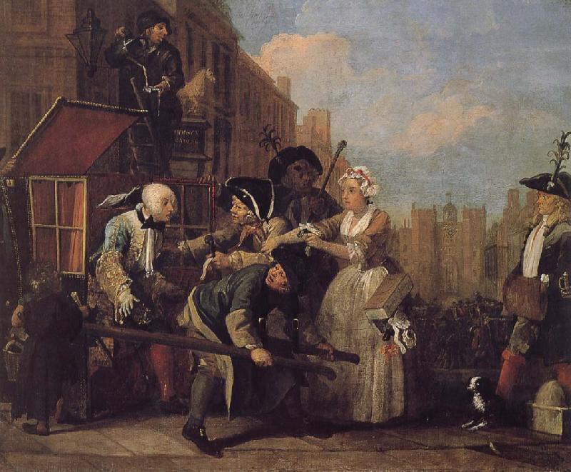 William Hogarth Prodigal son to court arrest oil painting image